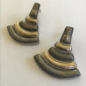 Large Oxidized Sterling Tribal Modern Earrings